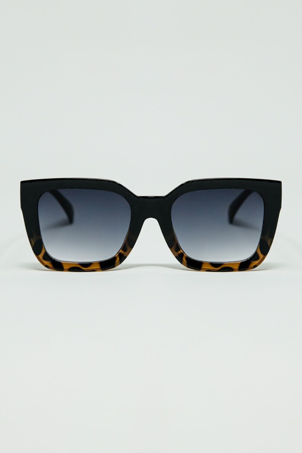 Occhiali da sole quadrati marroni con sfumatura in stampa animalier