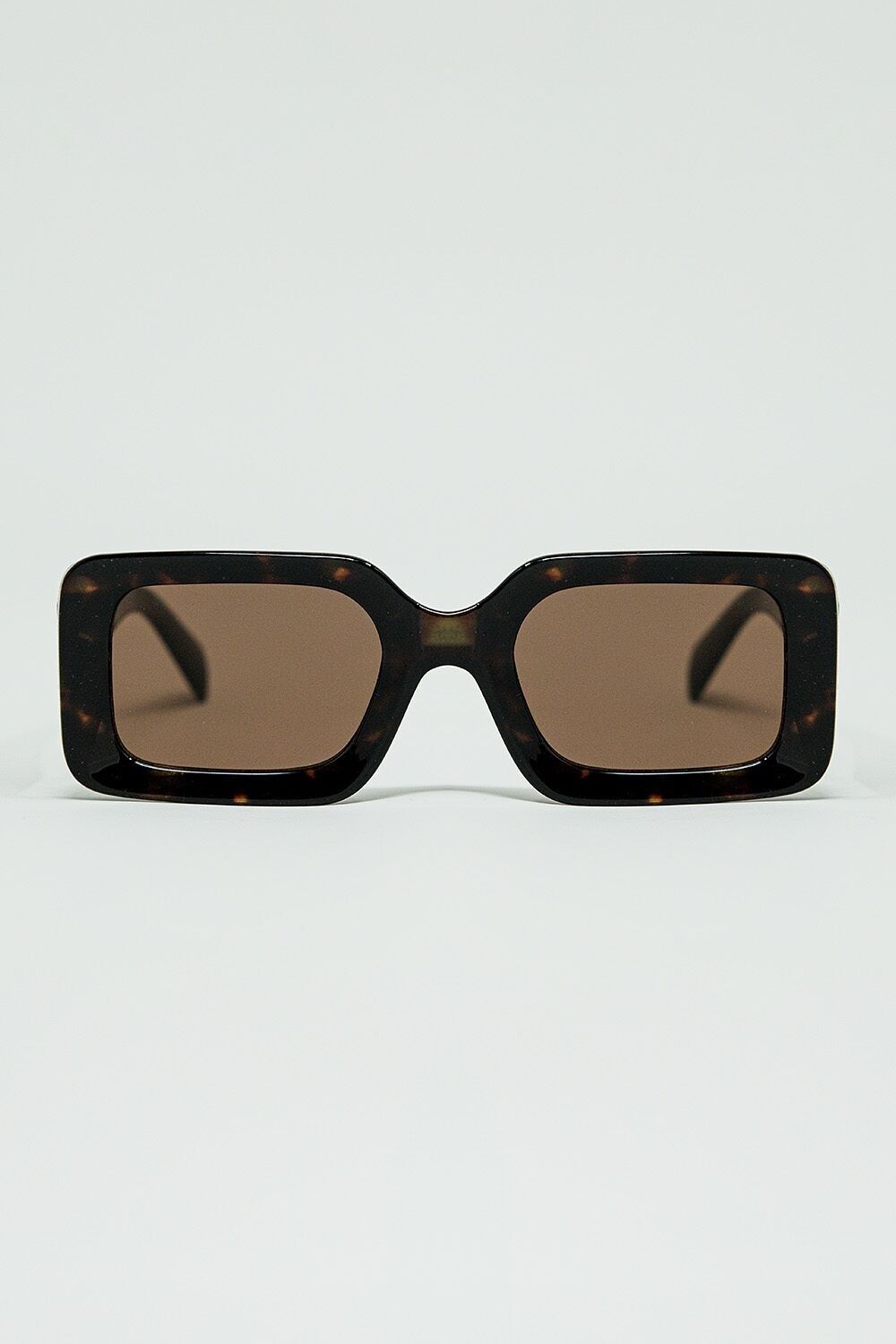 occhiali da sole quadrati marroni con stampa animalier verde sul lato