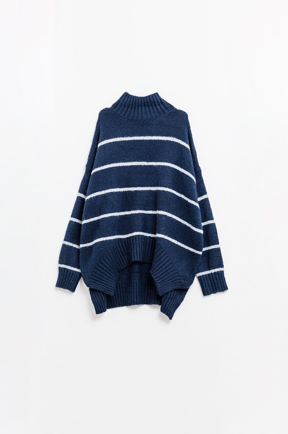 Maglione blu navy oversize con strisce bianche