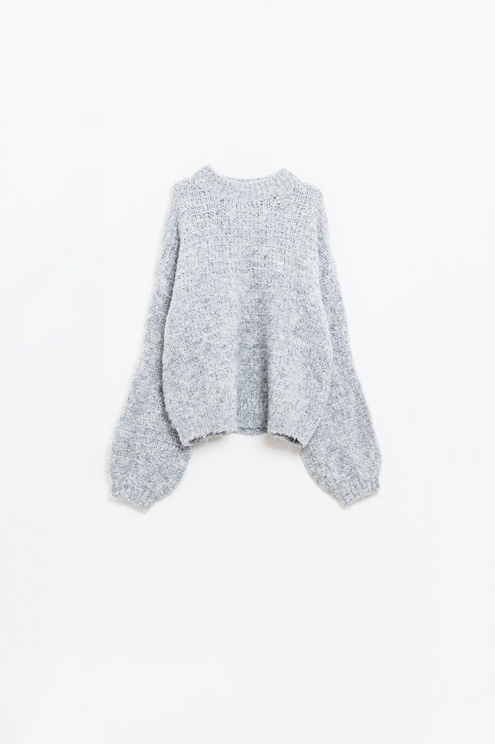 Maglione oversize grigio in maglia con maniche a palloncino