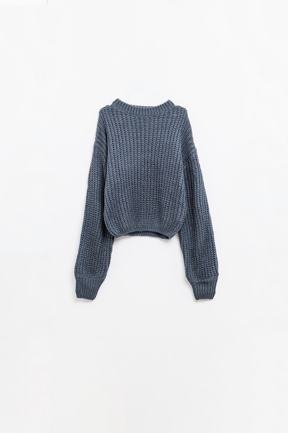 Maglione grigio scuro in maglia grossa con maniche a palloncino