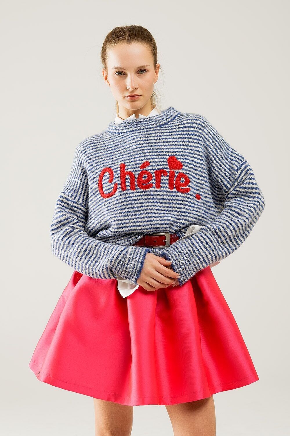 Maglione rilassato a righe spesse in blu e bianco