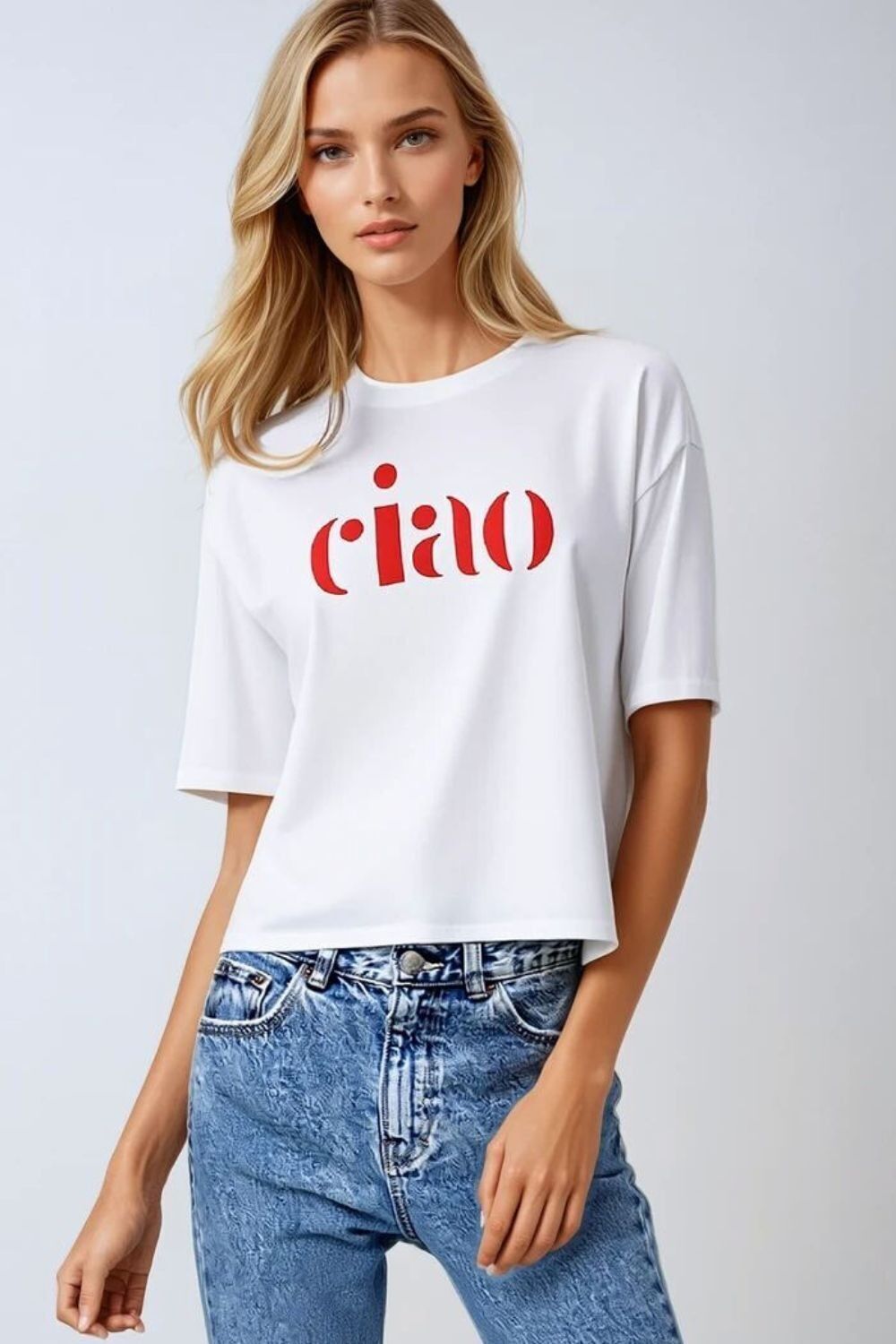 T-shirt in cotone made in Italy con logo Ciao in rosso
