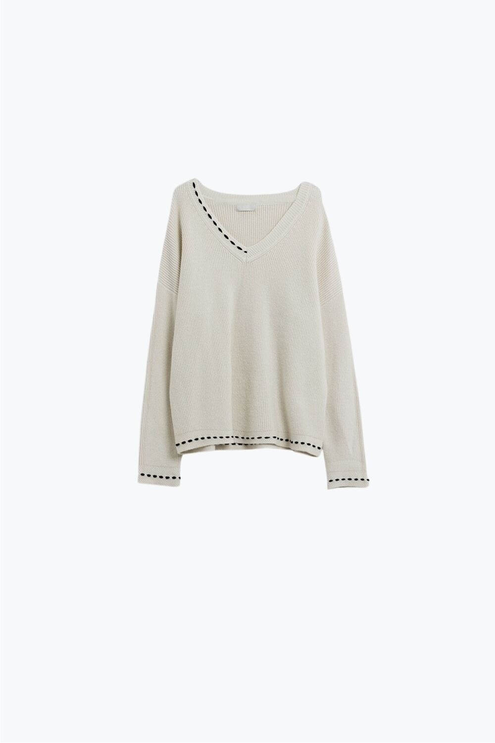 Pullover mit V-Ausschnitt und schwarzen Stickereien