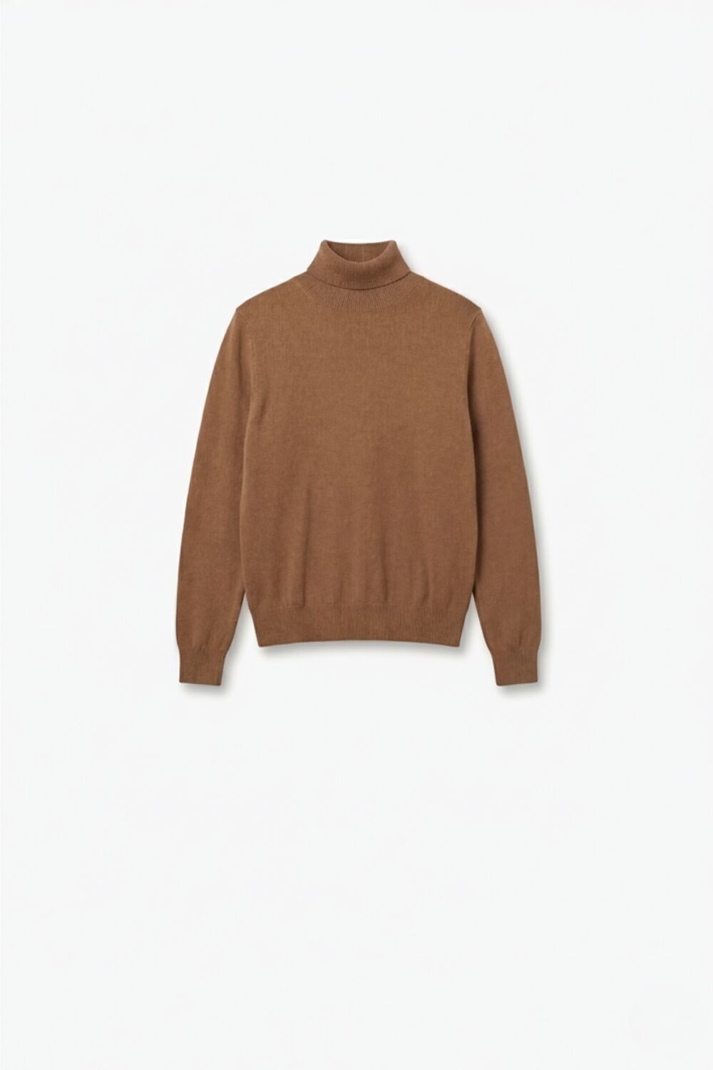 maglione a collo alto color cammello in pregiata maglia di lana merino