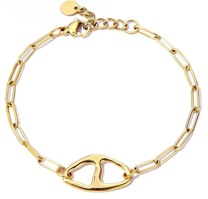 Bracciale placcato oro con pendente ovale martellato separato