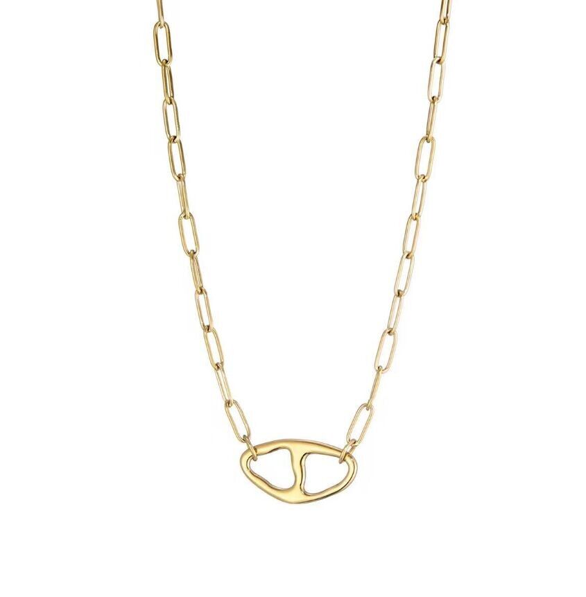 Collana color oro con pendente ovale martellato.