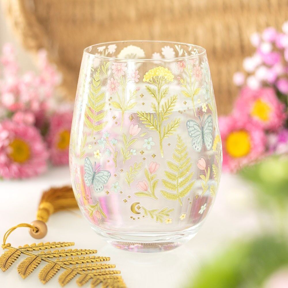 Luna Bloom Stielloses Glas mit Blumenmuster