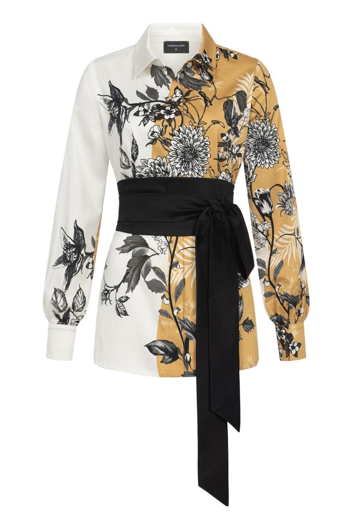 Blusa con flores otoñales y cinturón para atar