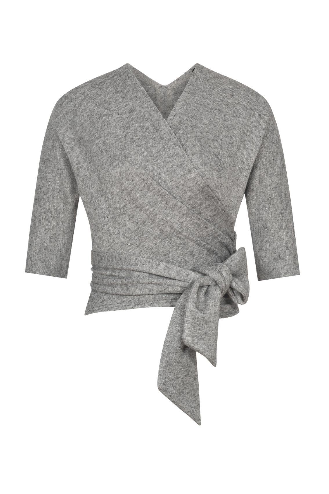 Top cruzado de punto, gris, mangas 3/4