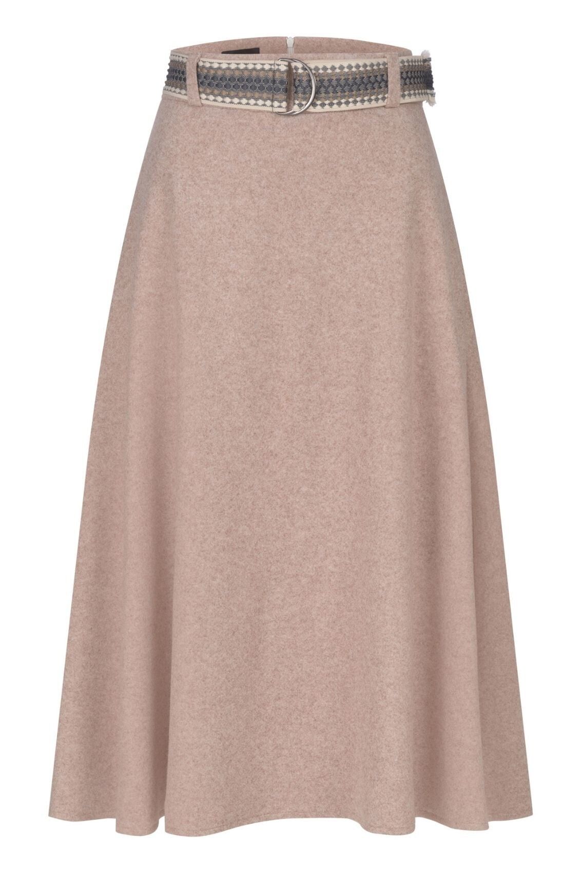 Falda midi beige con cinturón