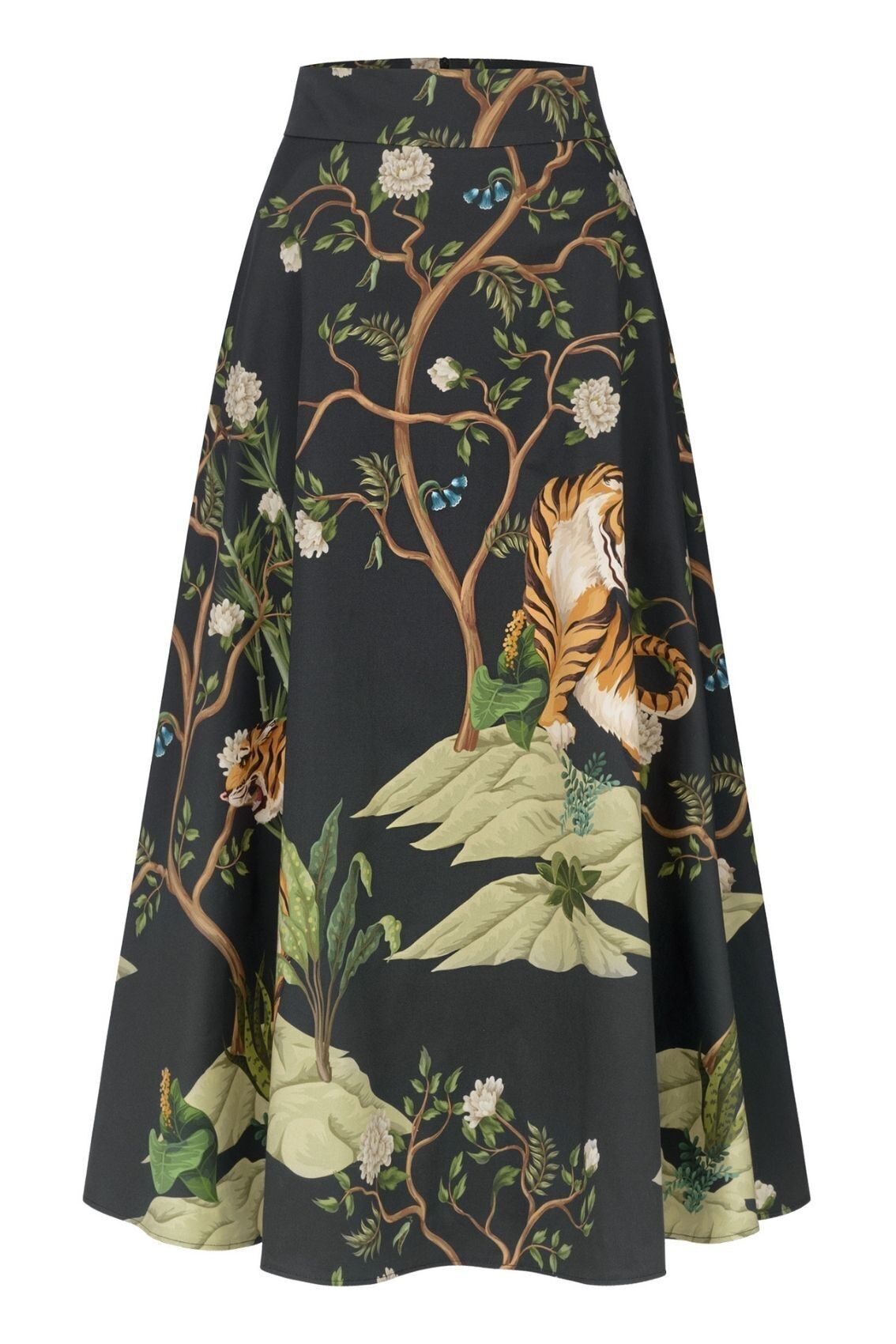 Falda larga con estampado de tigre, negra