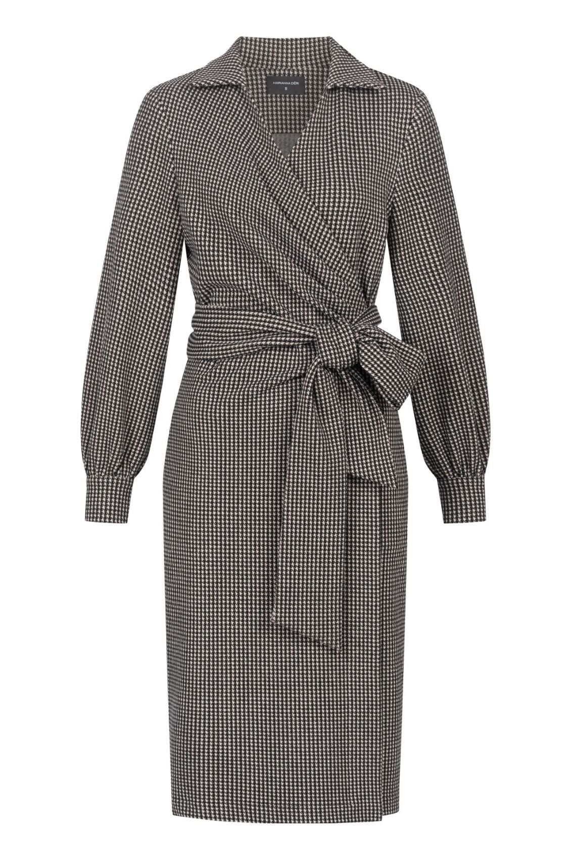 Vestido cruzado pata de gallo blanco y negro