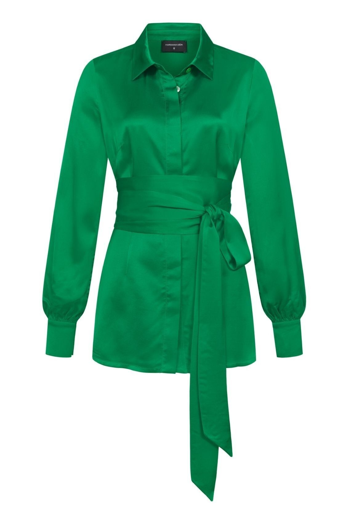 Blusa de satén con cinturón, verde