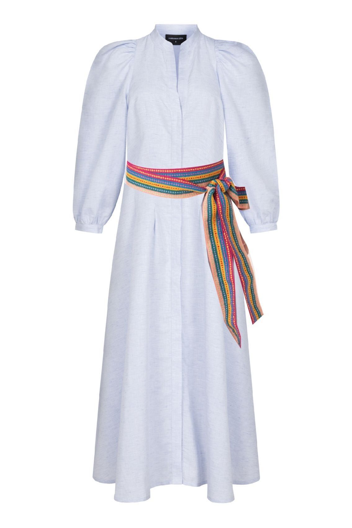 Vestido de lino con cinturón arcoíris
