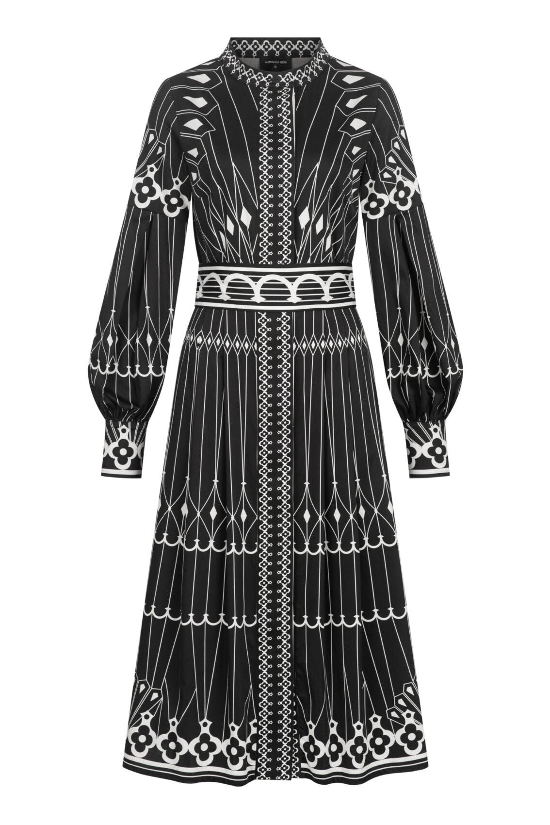 Vestido estilo blusa Art Déco en blanco y negro