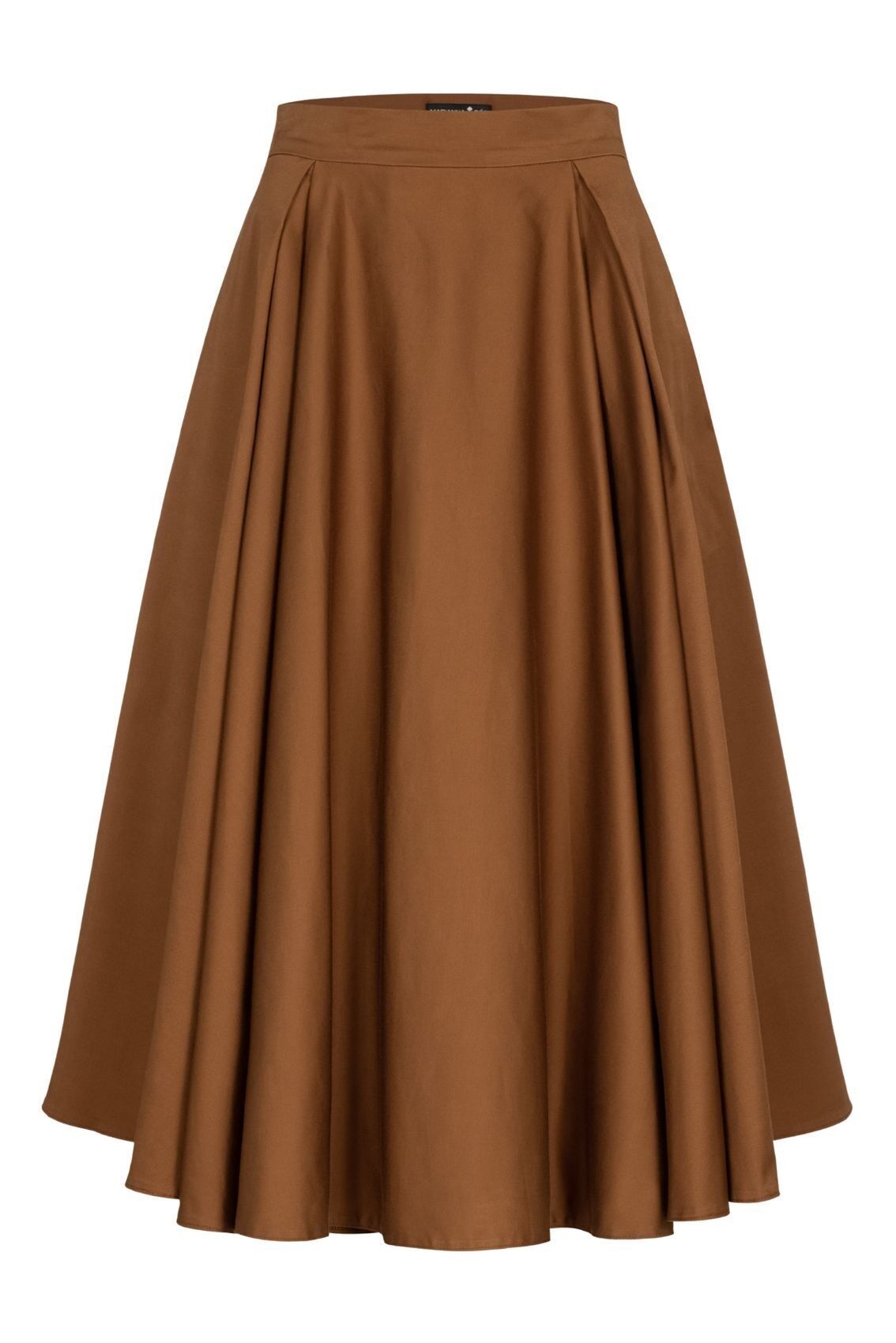 Falda plisada de satén de algodón en color caramelo