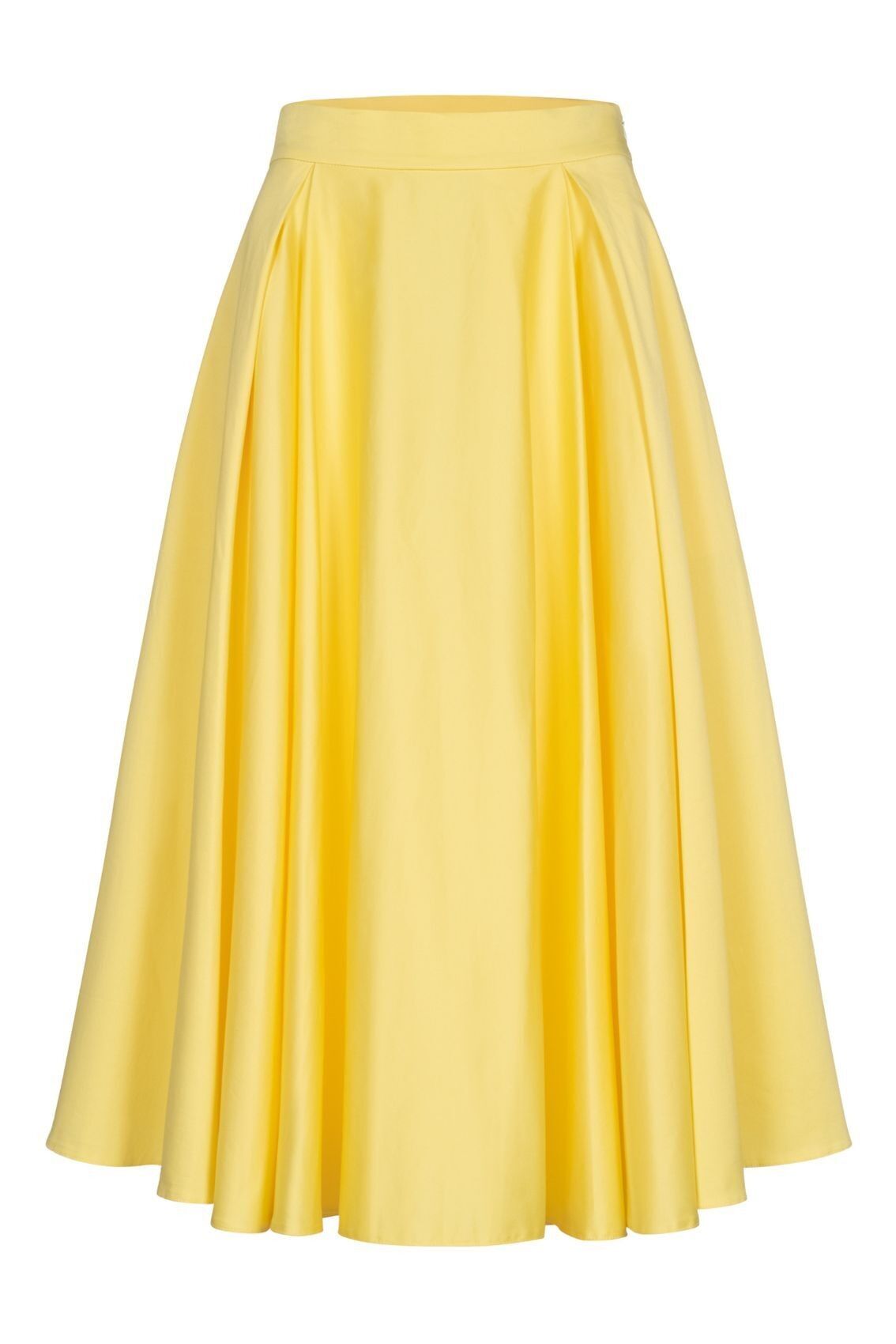 Falda plisada de satén de algodón, color amarillo.