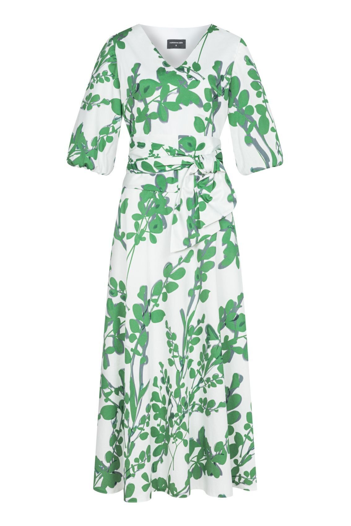 Vestido largo con hojas verdes