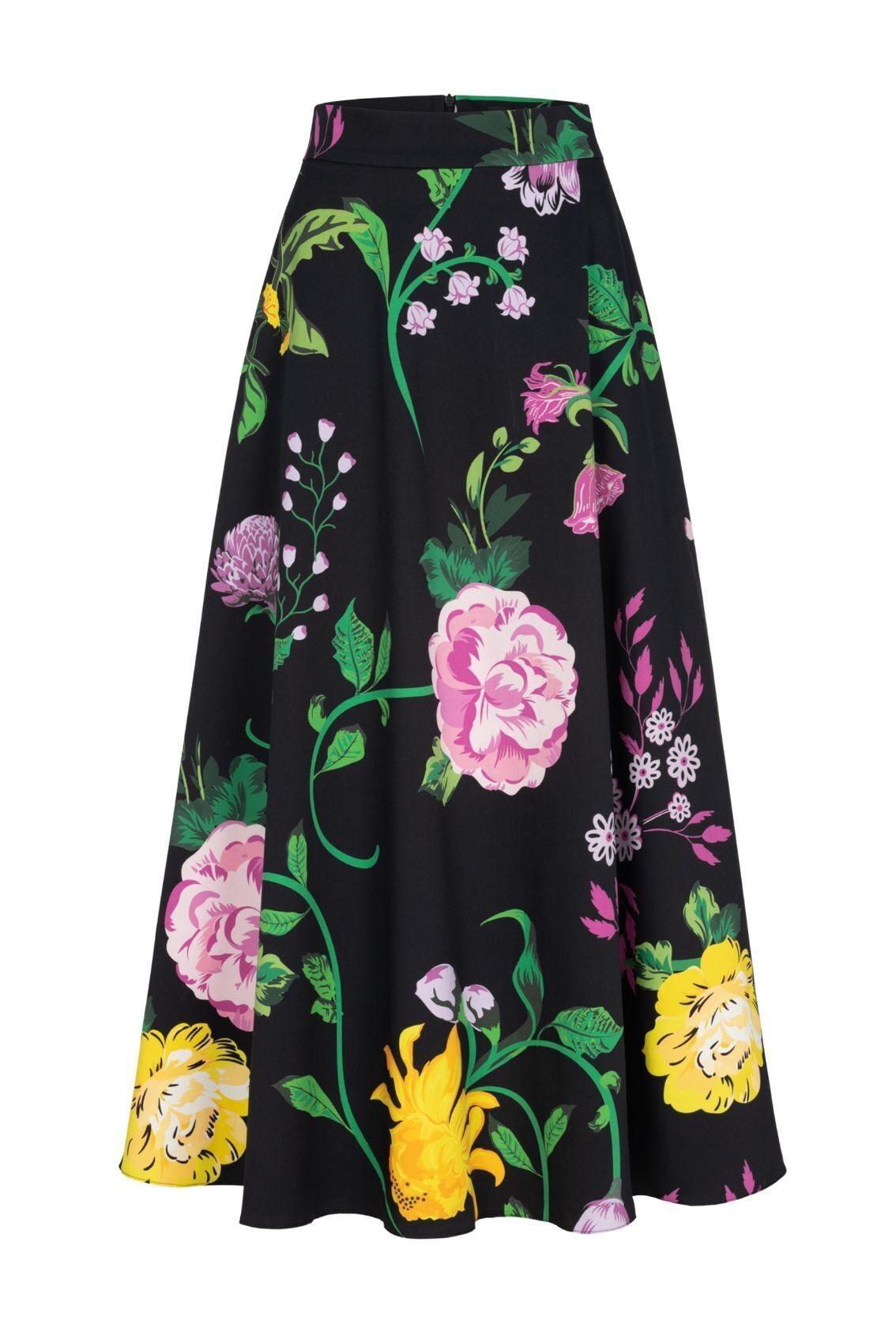Falda larga negra con estampado de rosas