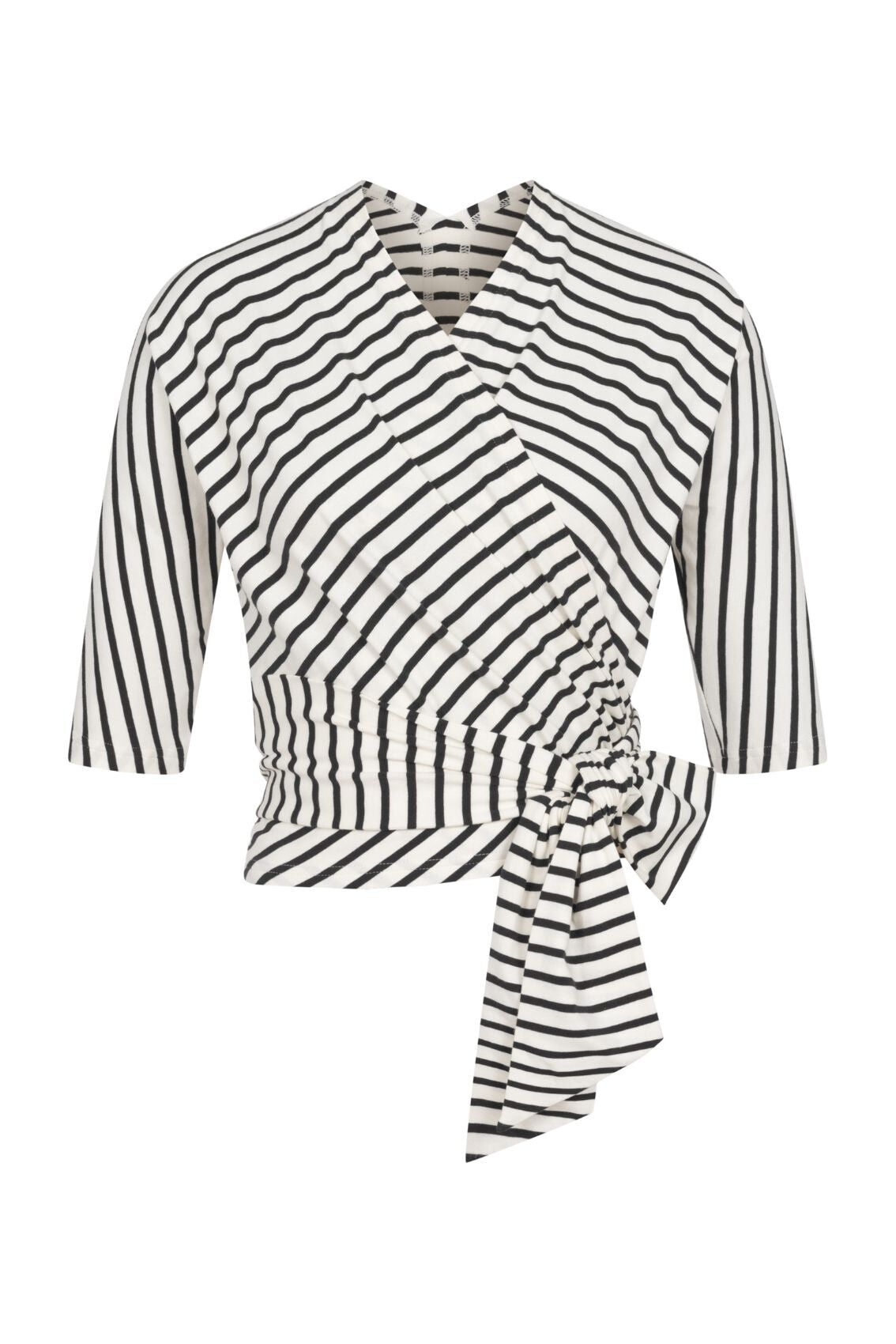 Top cruzado a rayas negras y crema