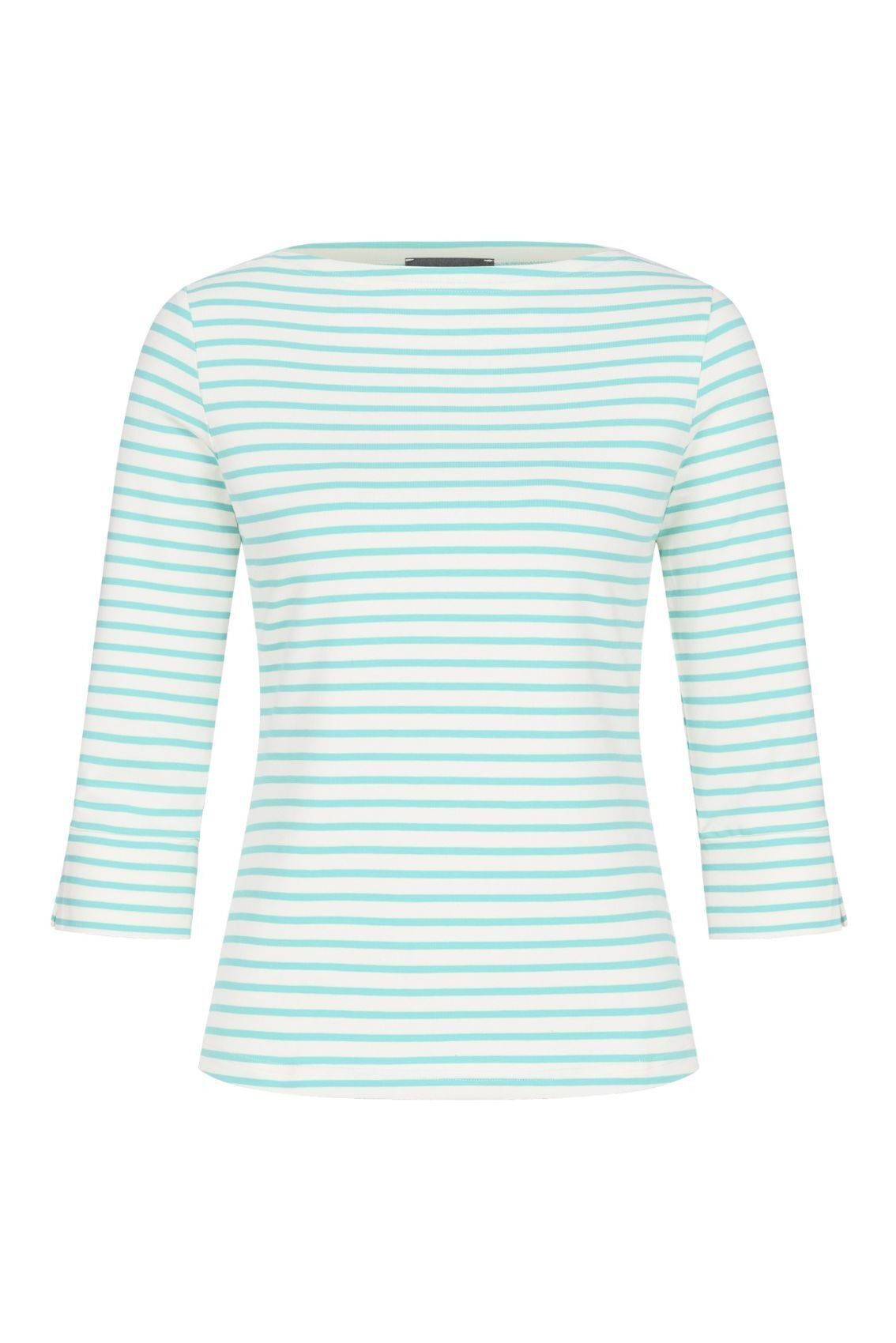 Top con escote submarino, rayas verde menta y crema