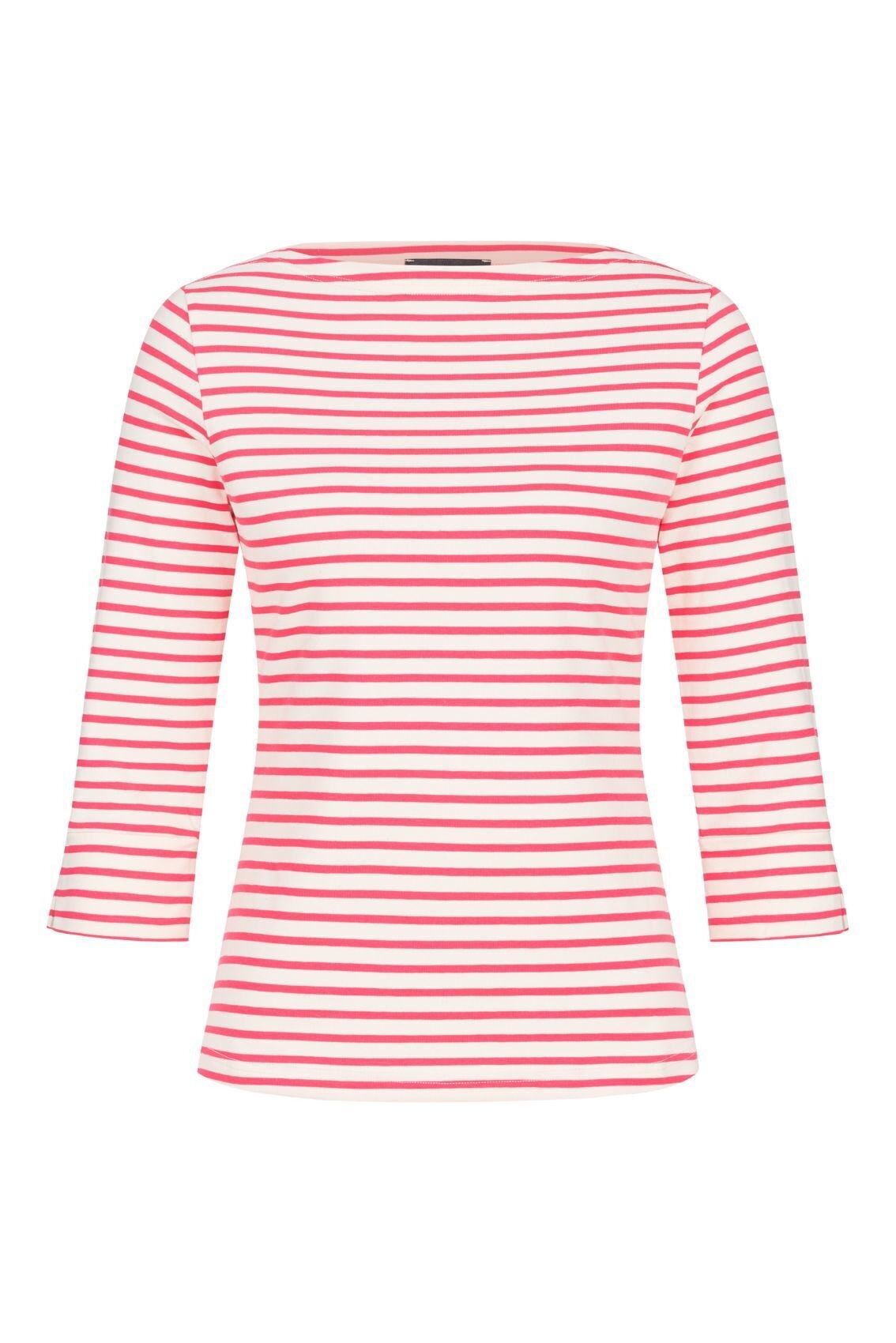 Top con escote barco, rayas rosas y crema