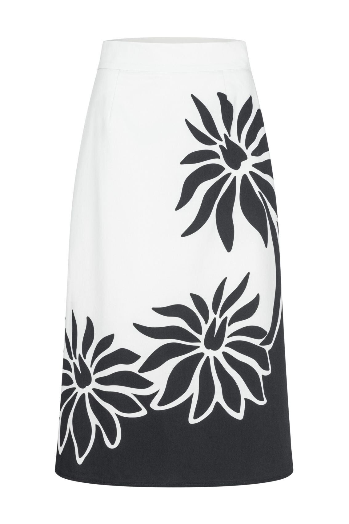 Falda midi con estampado floral en blanco y negro