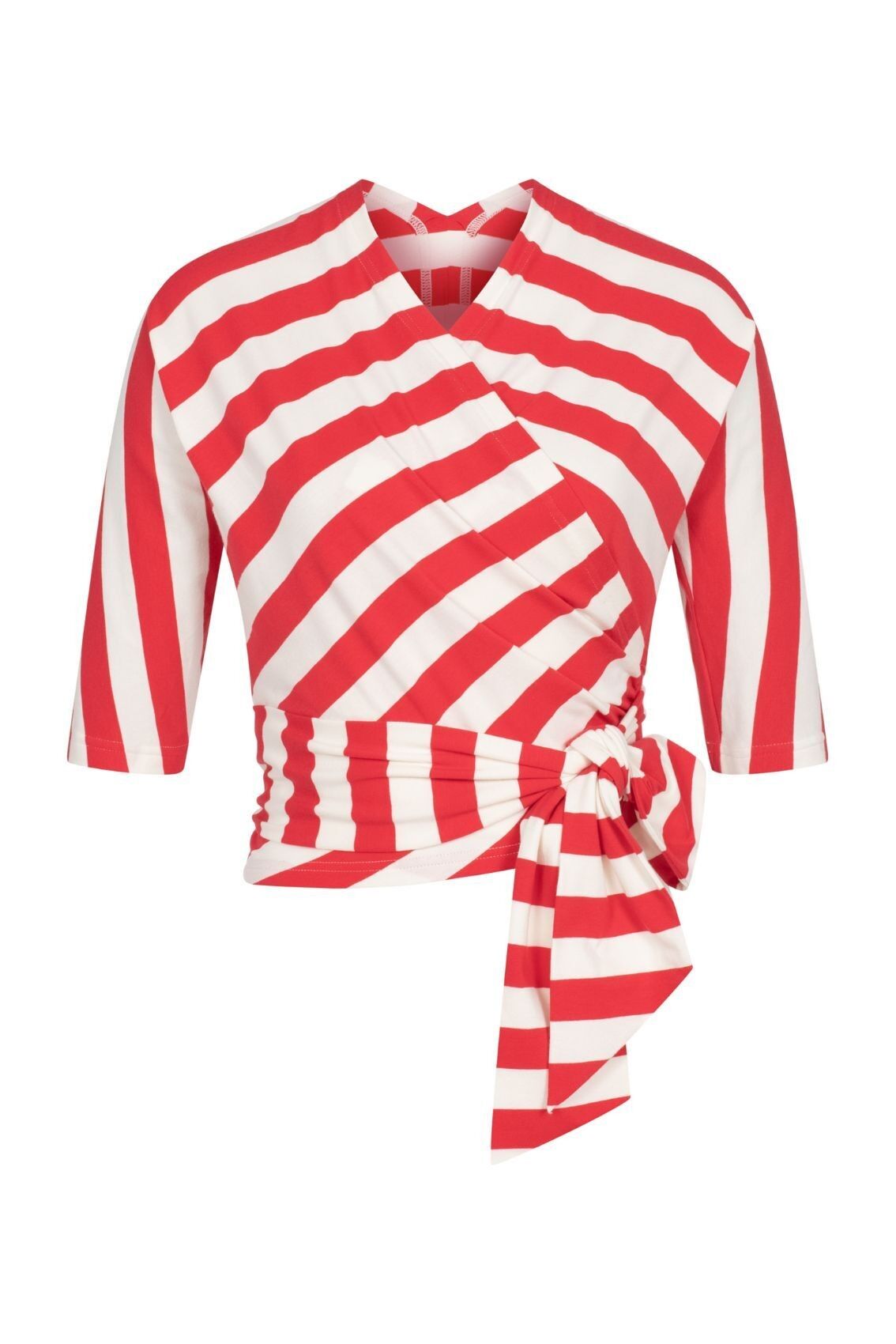 Top cruzado de rayas rojas y crema