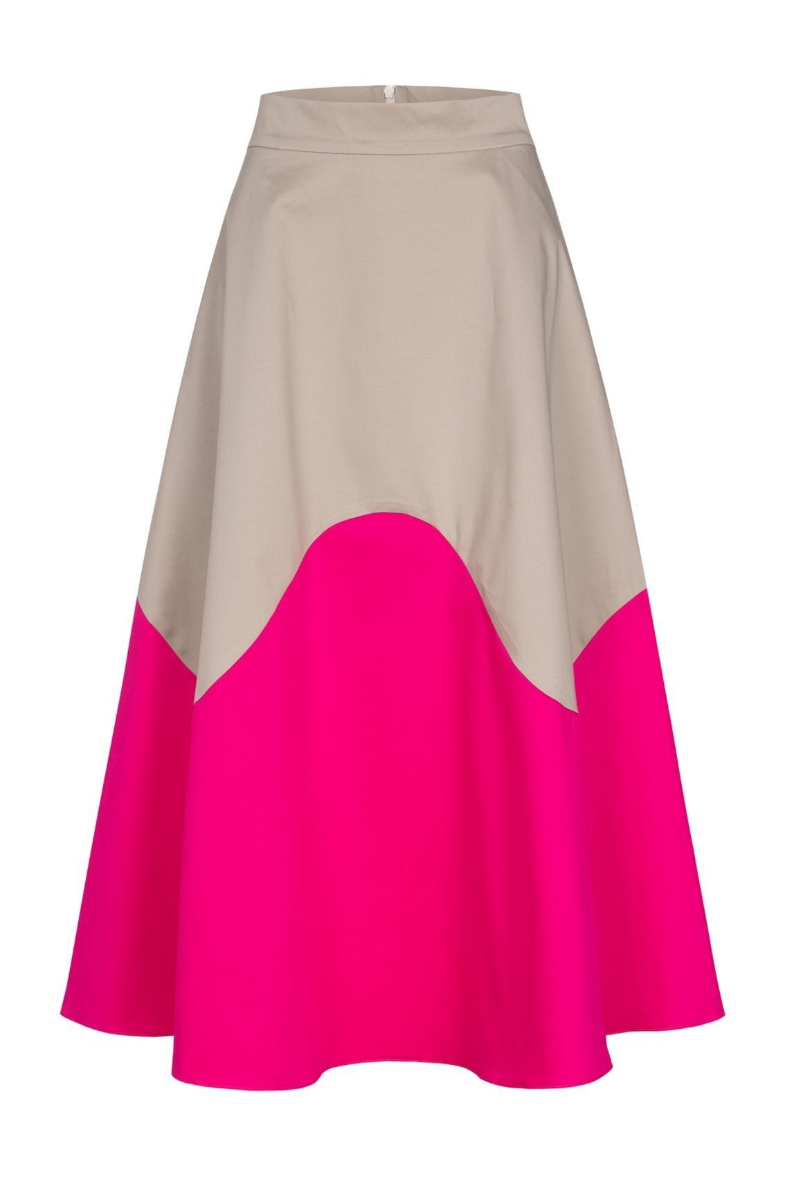 Falda midi en bloques de color ondulados beige y rosa