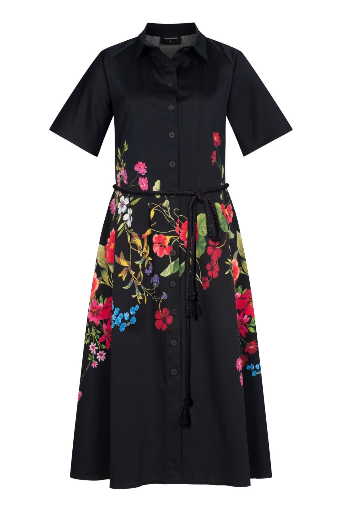 Vestido blusa negro con estampado de flores silvestres