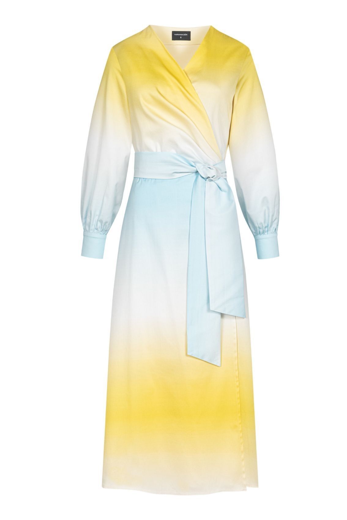 Vestido cruzado degradado amarillo y azul