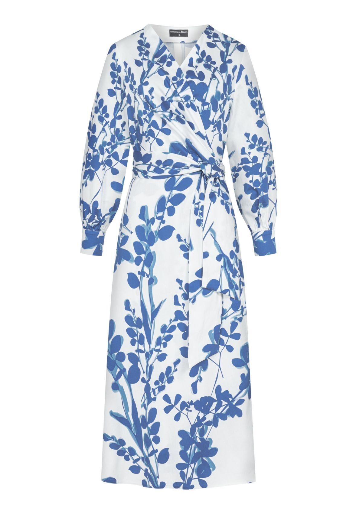 Vestido cruzado con hojas azules