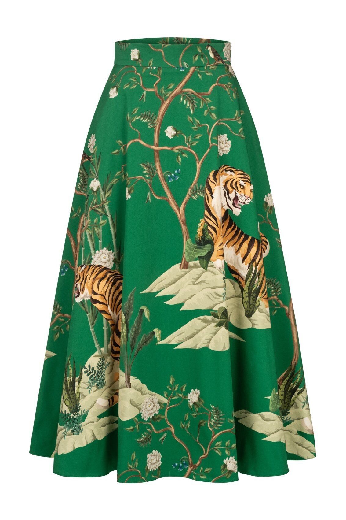 Falda larga con estampado de tigre verde