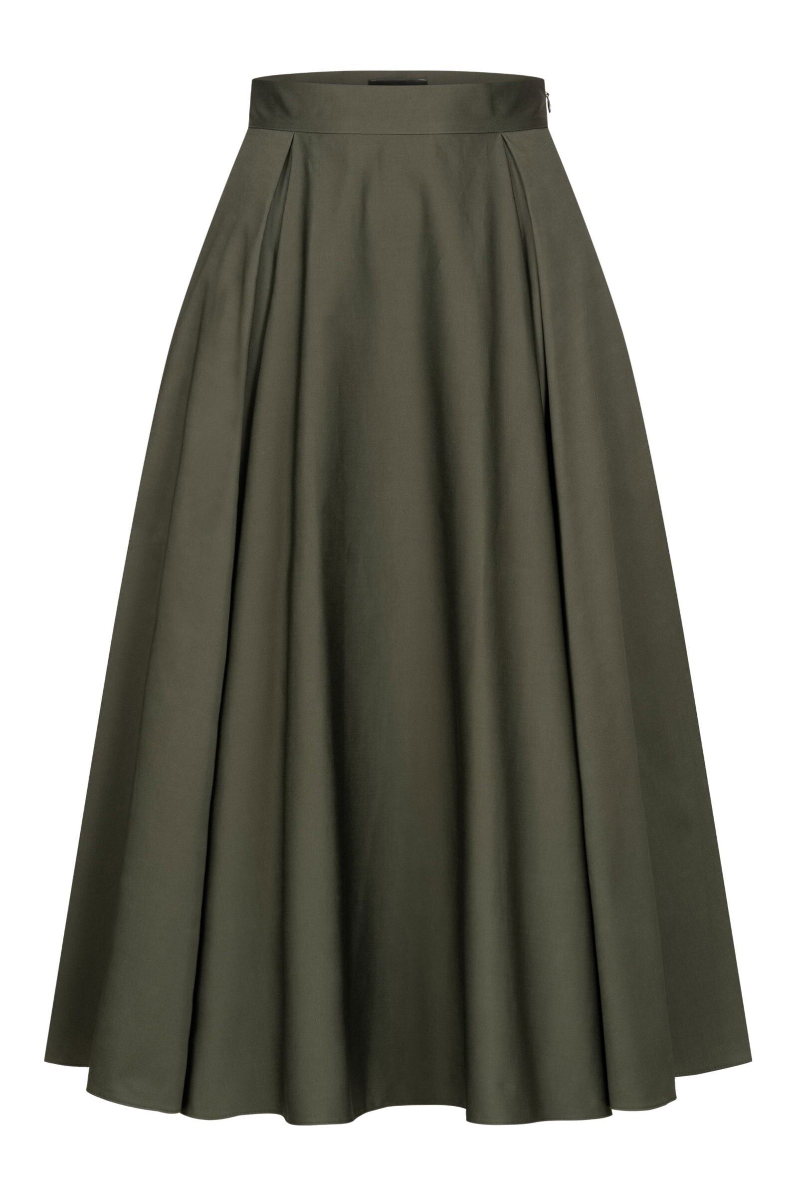 Falda plisada de satén de algodón verde oliva