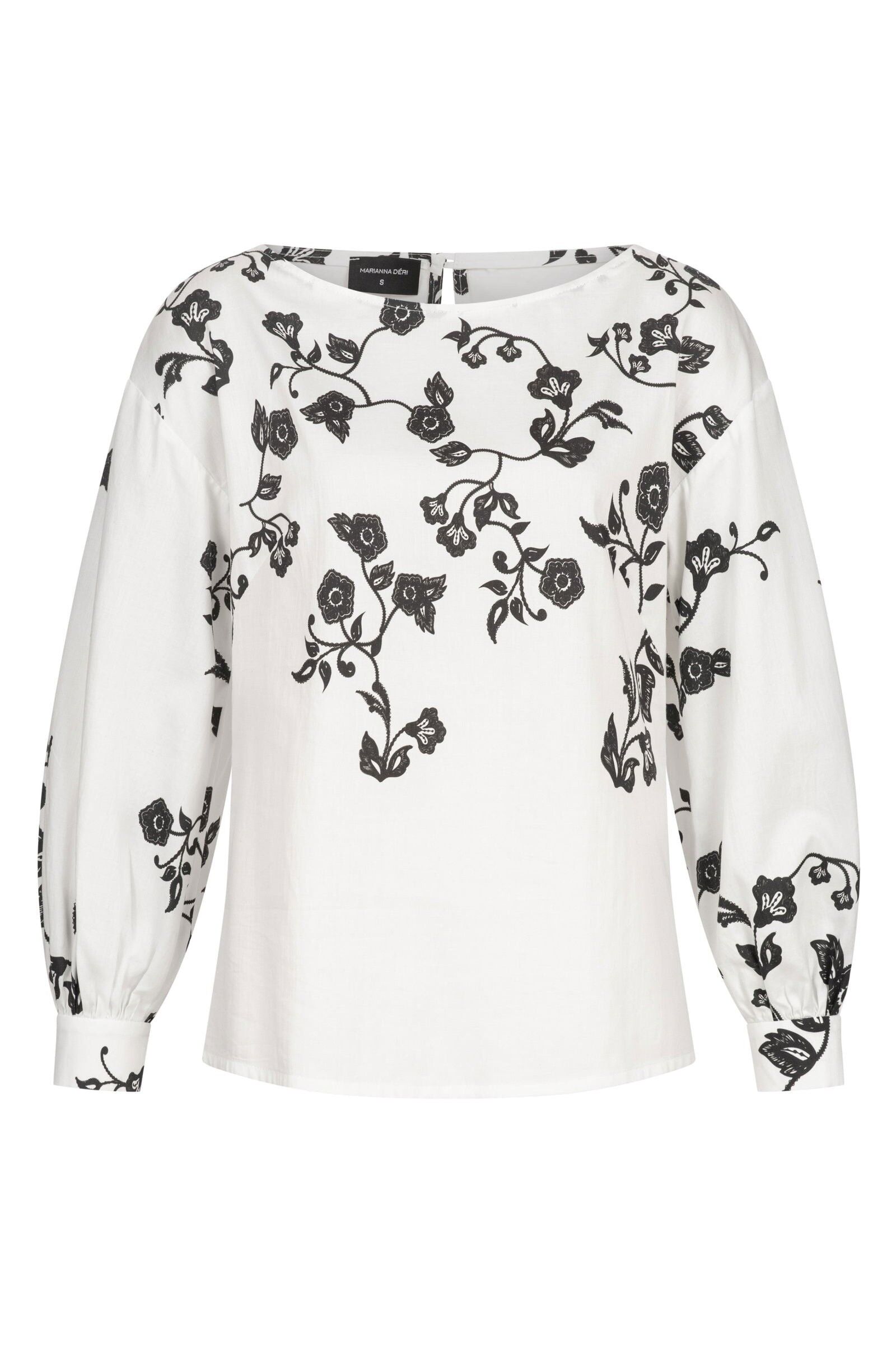 Blusa con stampa floreale in bianco e nero