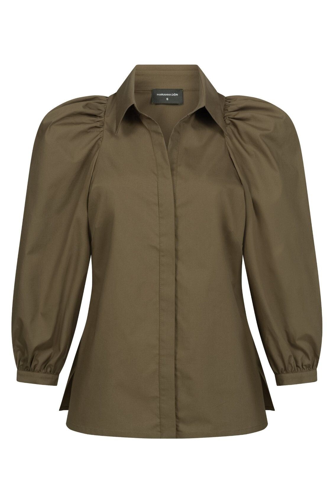 Blusa con maniche a palloncino, verde oliva