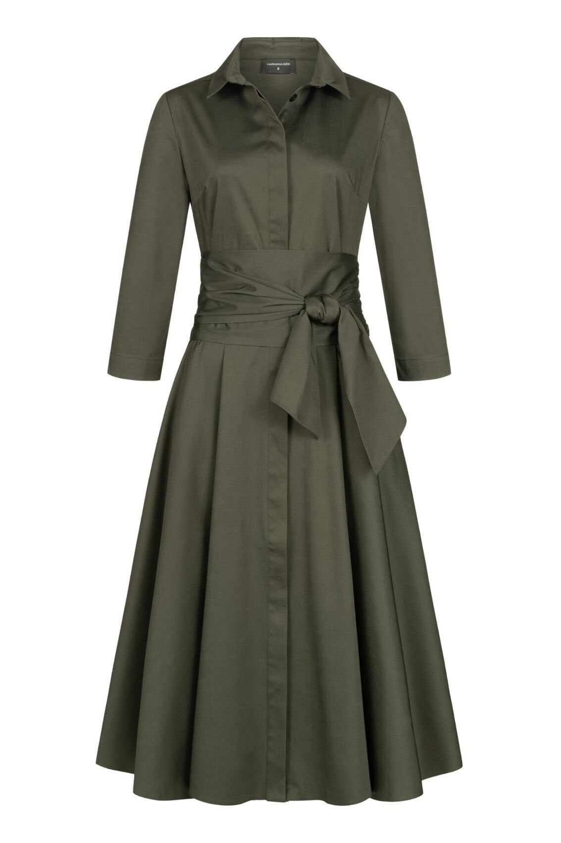 Abito blusa verde oliva con cintura annodata