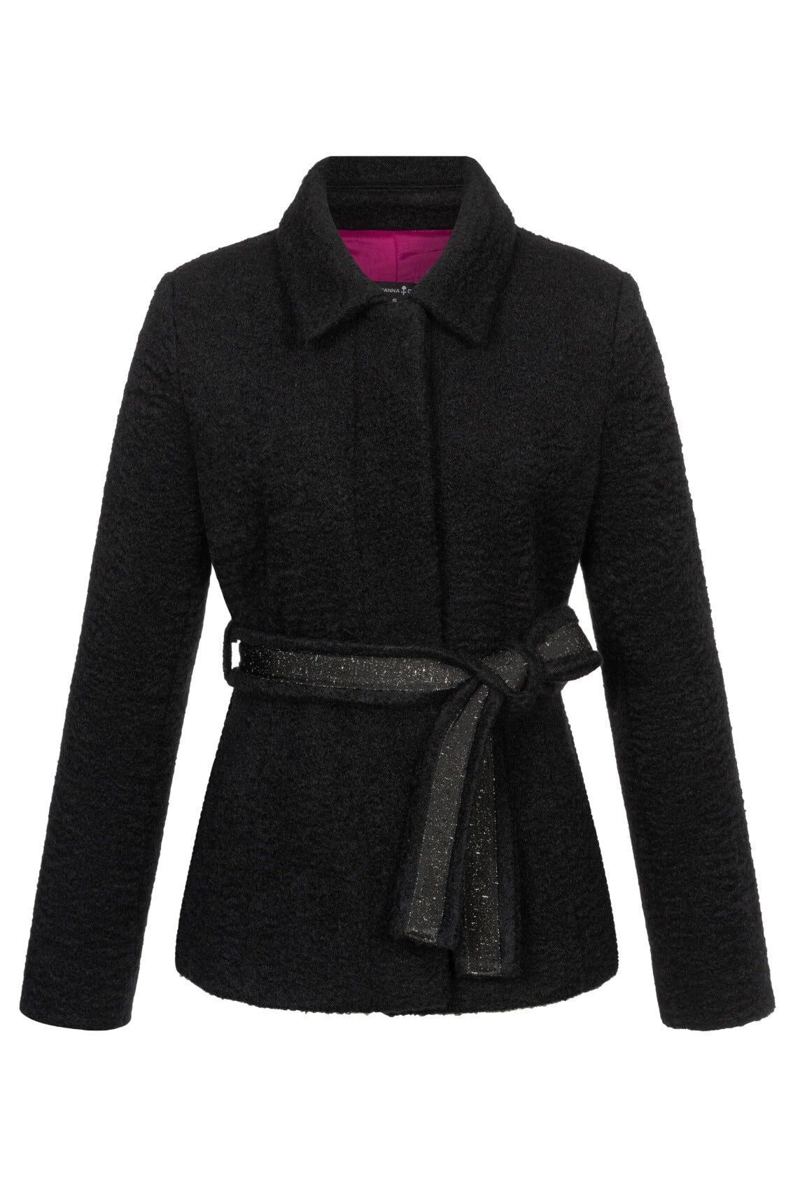 Giacca bouclé con cintura da annodare nera