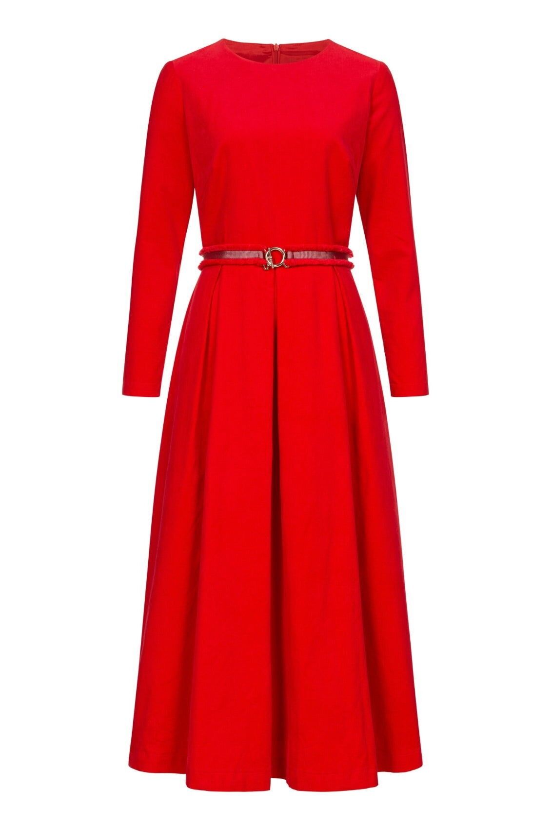 Abito in velluto a coste fine con cintura, rosso