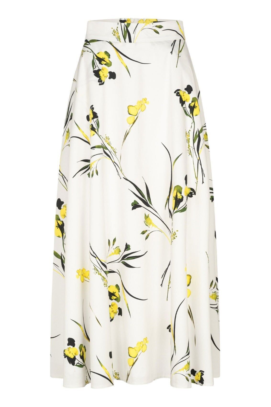 Falda larga con estampado de flores de colza, blanca