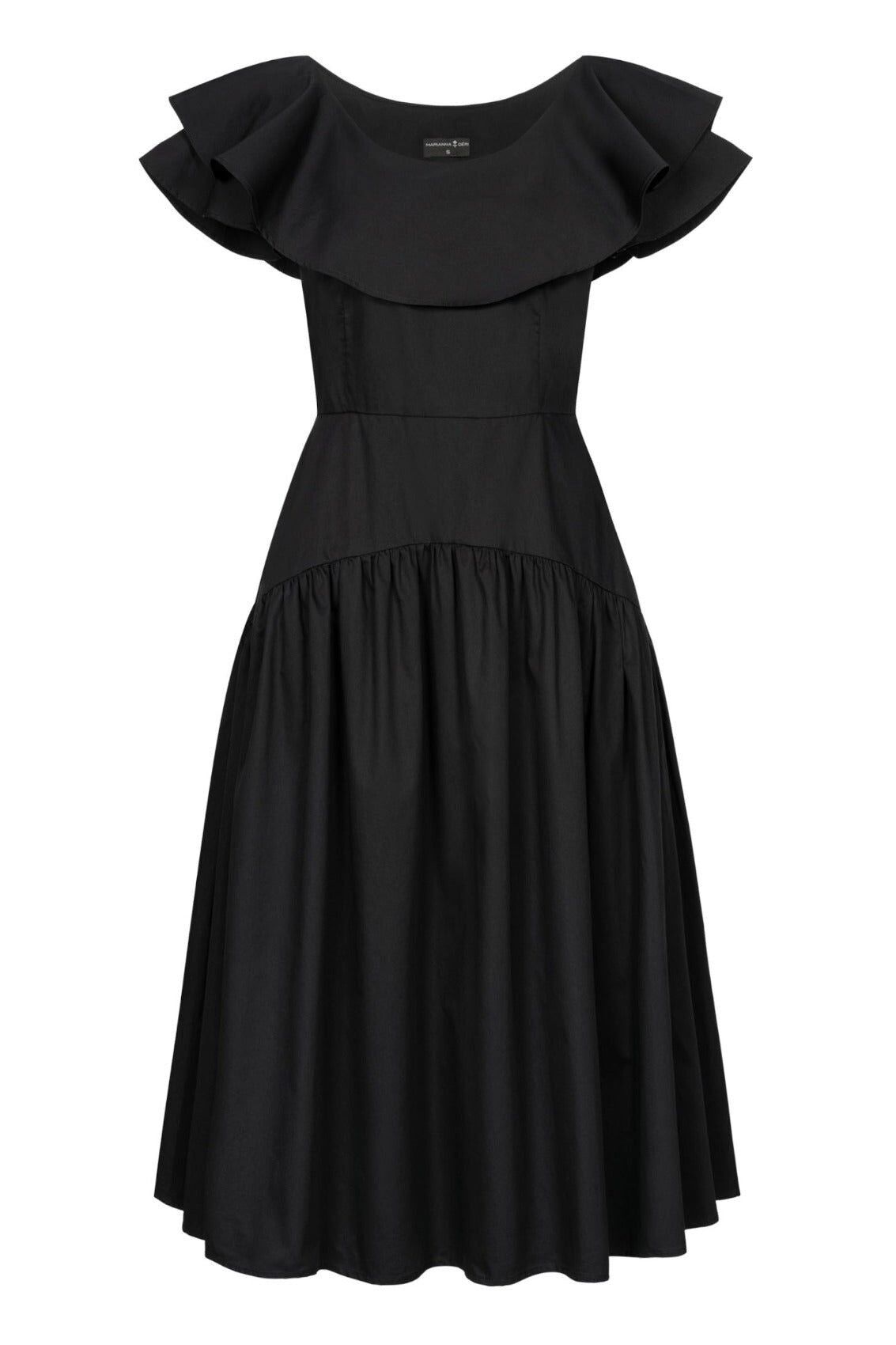 Vestido midi fruncido, negro