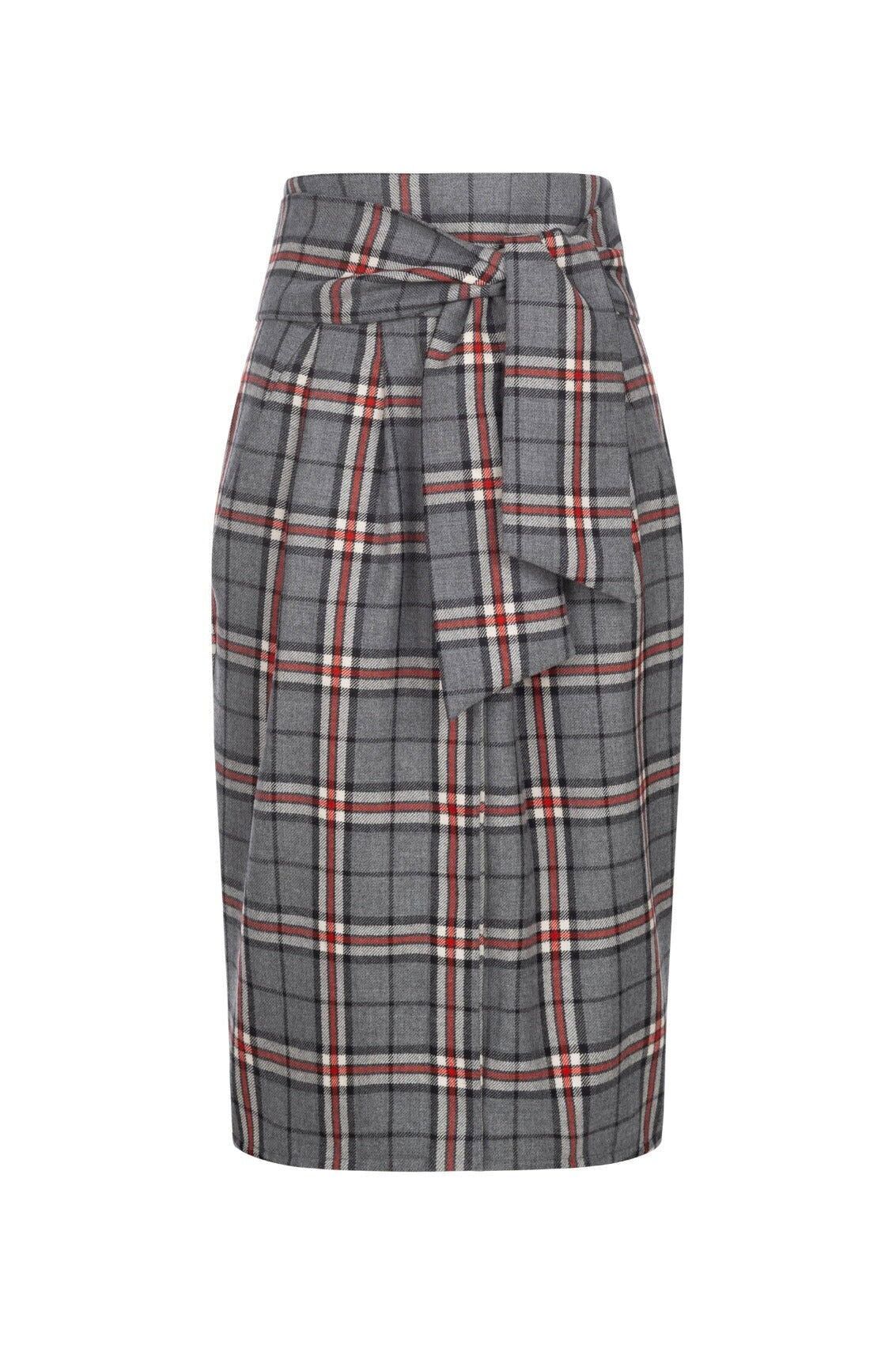 Falda de lana con estampado de cuadros