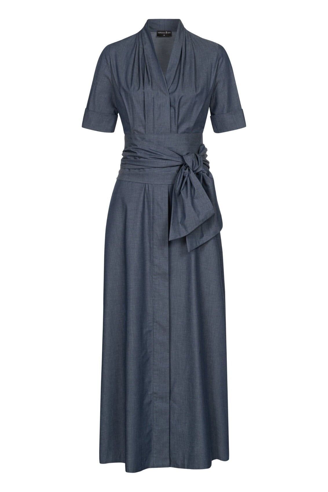 Vestido maxi blusa con cinturón ancho desmontable, azul