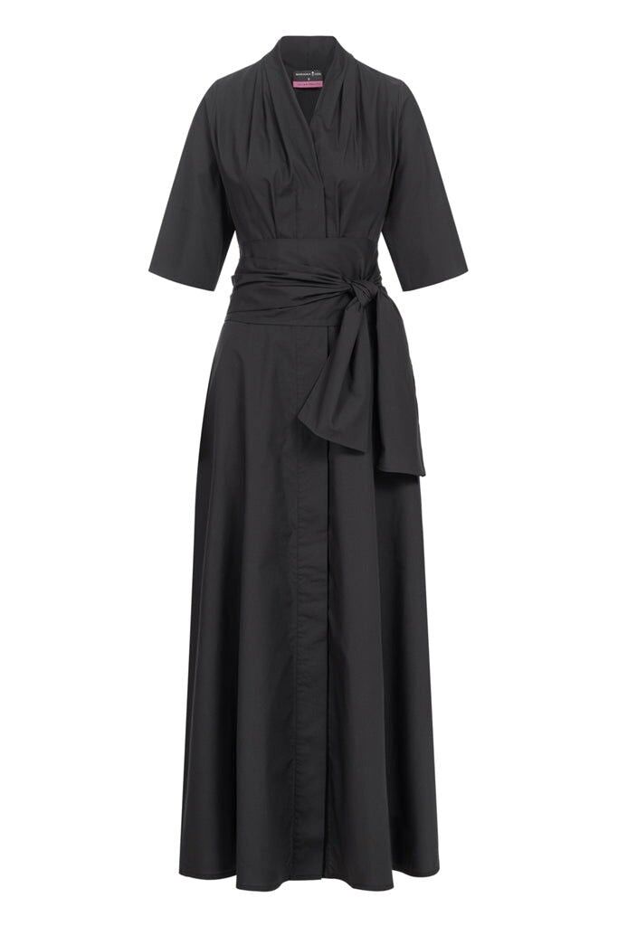 Vestido largo tipo blusa con cinturón ancho desmontable, color negro