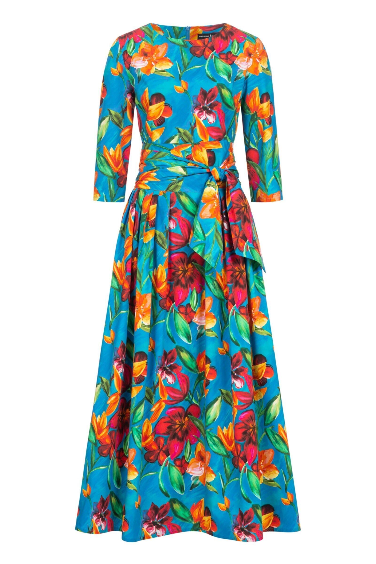 Vestido largo con estampado floral y cinturón ancho desmontable