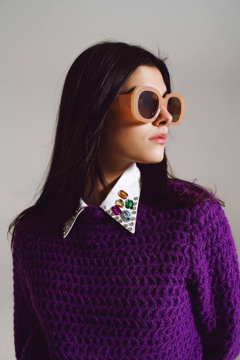 Occhiali da sole circolari oversize color marrone chiaro