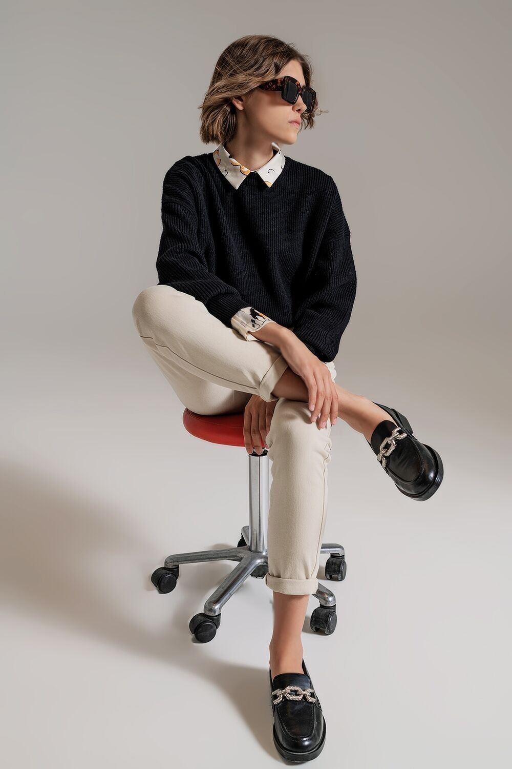 Maglione rilassato lavorato a maglia grosso nero