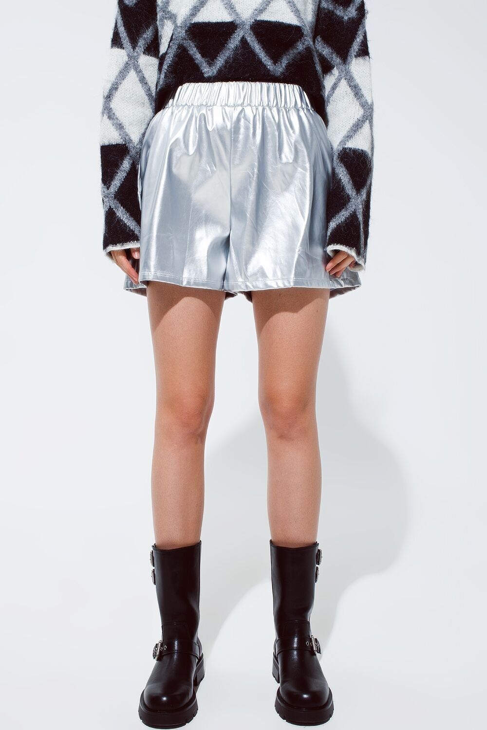 Leather silver metallic shorts