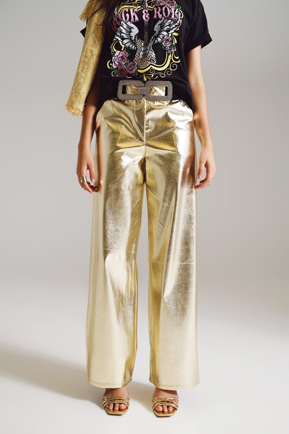 Metallic-Hose mit geradem Bein in Gold